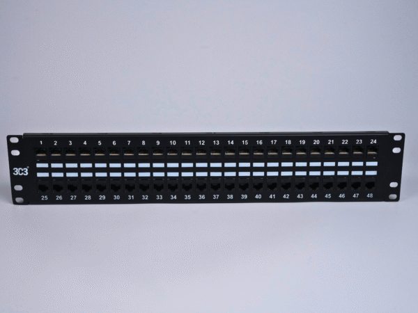Category 6A 48 port 2U Unshielded Patch Panel Loaded