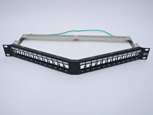 Category 6A 48 Port V Shaped Angled, 1U Panel, Unloaded